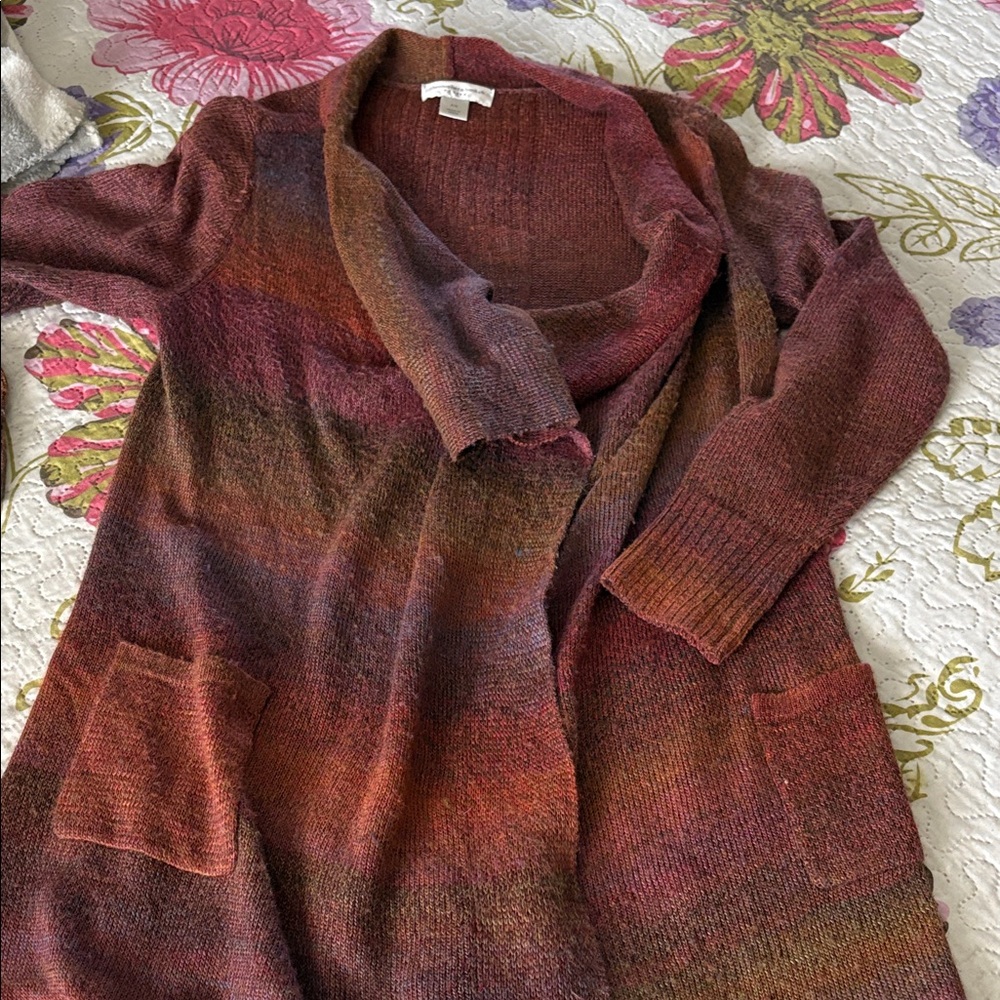 Christopher & Banks Multicolor Rust Burgundy Open-Front Cardigan
